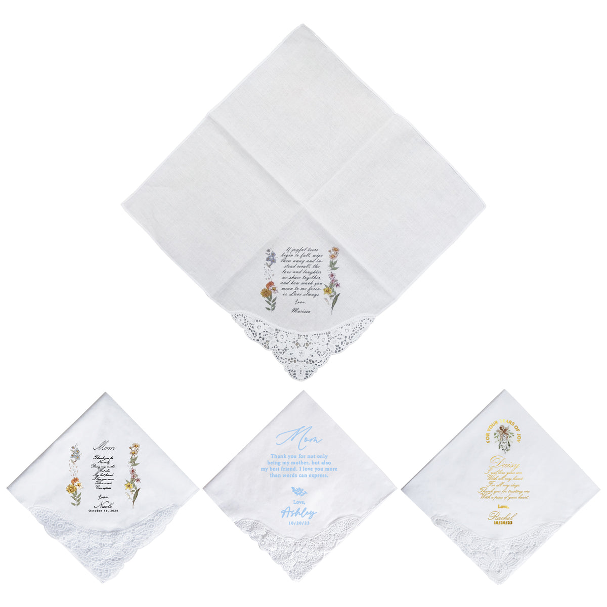 Personalized Flower Embroidered Handkerchief | Customized Cotton Hankies for Women