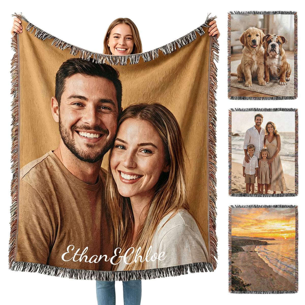Personalized Blanket with Picture Text Custom Blanket for Mom Dad Couple Girlfriend Boyfriend Husband & Wife Home Decor Woven Tapestry Pet Memorial Blanket Gift for Wedding Anniversary-xmj