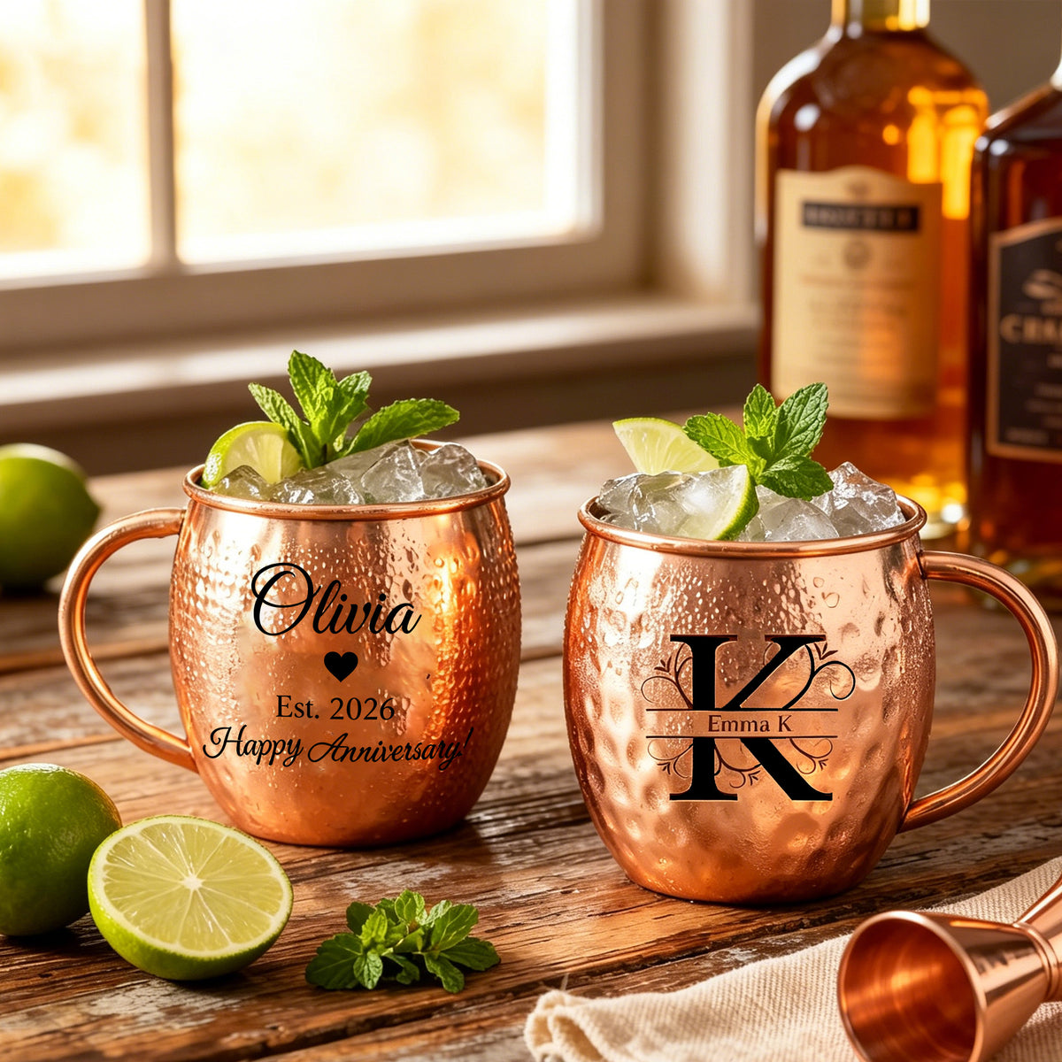 Personalized Moscow Mule Copper Mug 100% Pure Copper Mug Custom Engraved Initials and Name Large 16 oz Rustic Bar Drinkware Hammered Cocktail Cup Wedding Anniversary Birthday Xmas Gift