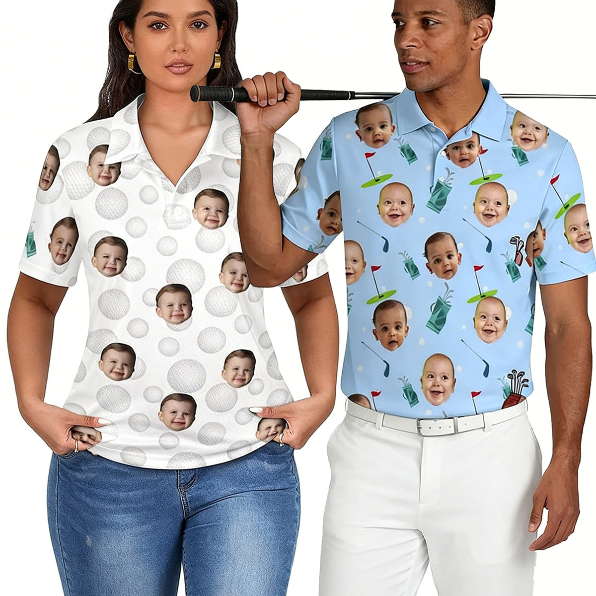 Polo de golf personalizado con cara estampada divertida de secado rápido, camisa tipo polo unisex para golfistas, regalos para amantes del golf, padre golfista, abuelo, esposo, novio, familiares y amigos