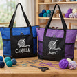 Personalized Knitted Design Tote Bag Crochet Organizer with Name Large Capacity Oxford Tote Bag with Multiple Pockets Women's Travel Essentials Gifts for Sewing & Crochet Lovers Mom Wife