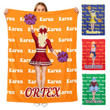 Personalized Cheer Blanket for Girls, Custom Name & Cartoon Character Throw Cheer Team Gift for Adults, Team, Girls, Dancers & Athletes, Soft Fleece Blanket for Bedroom, Travel & Competitions