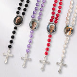 Personalized Photo Rosary Beads Necklace Memorial Necklace for Women Christian Cross Necklace Catholic Necklace with Custom Photo Prayer Gift Memorial Gift Mother's Day Gift Birthday Gift