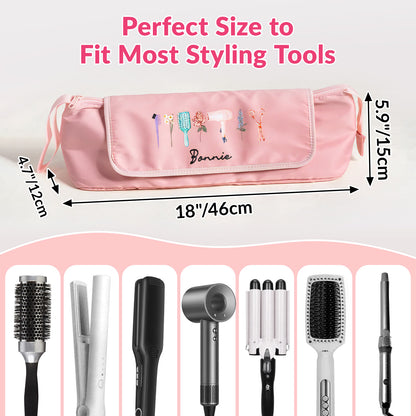 Personalized Heat-Resistant Hair Tools Travel Bag – Custom Birth Flower & Name Organizer for Dyson, Shark & Hot Tools