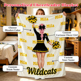 Personalized Cheer Blanket for Girls, Custom Name & Cartoon Character Throw Cheer Team Gift for Adults, Team, Girls, Dancers & Athletes, Soft Fleece Blanket for Bedroom, Travel & Competitions