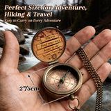 Personalized Engraved Compass with Wooden Box Custom Brass Pocket Compass with PU Leather Storage Pouch for Camping Hiking Fishing Vintage Antique Keepsake Father's Day Birthday Xmas Gifts