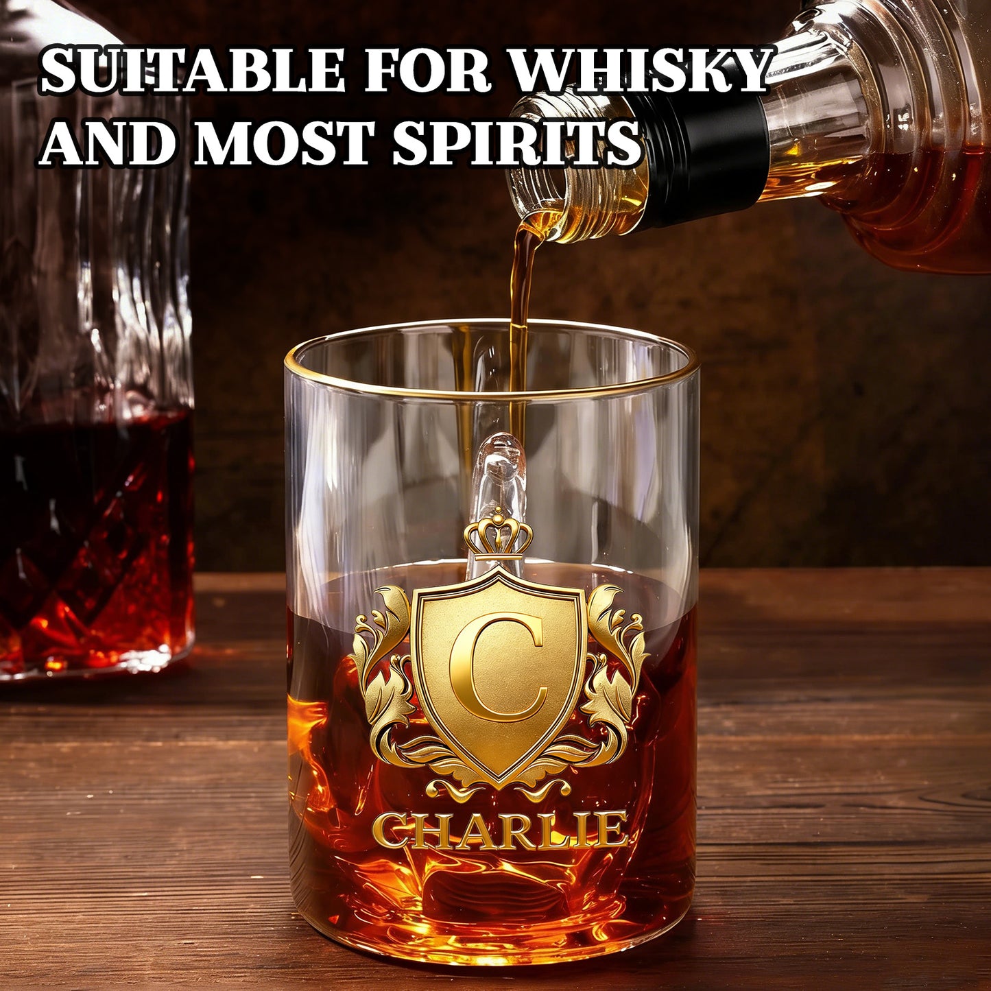 Personalized Golden Badge Whiskey Glass 10 oz Glass Glass for Scotch Bourbon Custom Initial and Name Gifts for Bartender Dad Husband Boyfriends Party Favor Birthday Father's Day Gifts