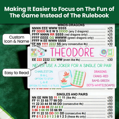 Personalized Acrylic Mahjong Line Reader with Rules and Name Accessories Tool Gifts for Parties Game Nights Birthday Gifts for Lovers Beginners Family Friends Wife