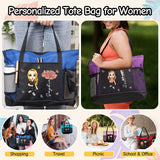11Personalized Oxford Tote Bag for Women Custom Cartoon Lady Birth Flower Travel Storage Bag with Name Large Capacity Bag for Office Travel Beach Shopping Picnic Birthday Gift for Women