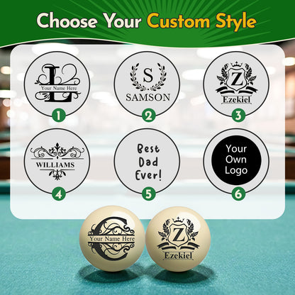 Personalized Billiards Cue Ball with Pouch Engrave Text or Logo Custom Monogram 57mm Cue Ball Birthday Gifts for Dad Husband Billiards Player Billiards Lover Wedding Father's Day Gifts