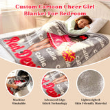 Personalized Cheer Blanket for Girls, Custom Name & Cartoon Character Throw Cheer Team Gift for Adults, Team, Girls, Dancers & Athletes, Soft Fleece Blanket for Bedroom, Travel & Competitions