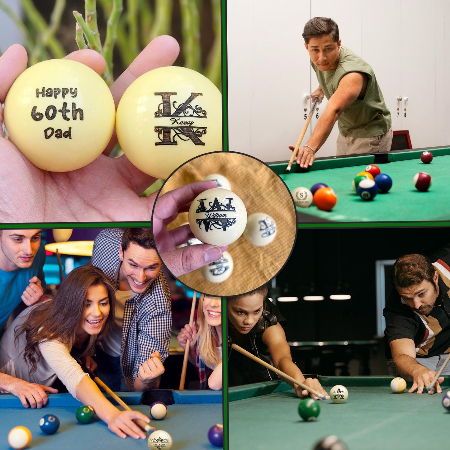 Personalized Billiards Cue Ball with Pouch Engrave Text or Logo Custom Monogram 57mm Cue Ball Birthday Gifts for Dad Husband Billiards Player Billiards Lover Wedding Father's Day Gifts