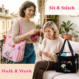 Personalized Birth Flower Corduroy Crochet Bag for Women, 11.5" Large Yarn Storage with Custom Name, Multiple Pockets & Grommets, Needle Holders, Knitting Bag for Crochet Lovers, Mom, Grandma