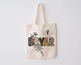 Custom Retro Halloween Canvas Tote Bag Personalized Trick-Or-Treat Bag School Halloween Kids Gift | Toddler Goodie Food Basket Bag Monogram