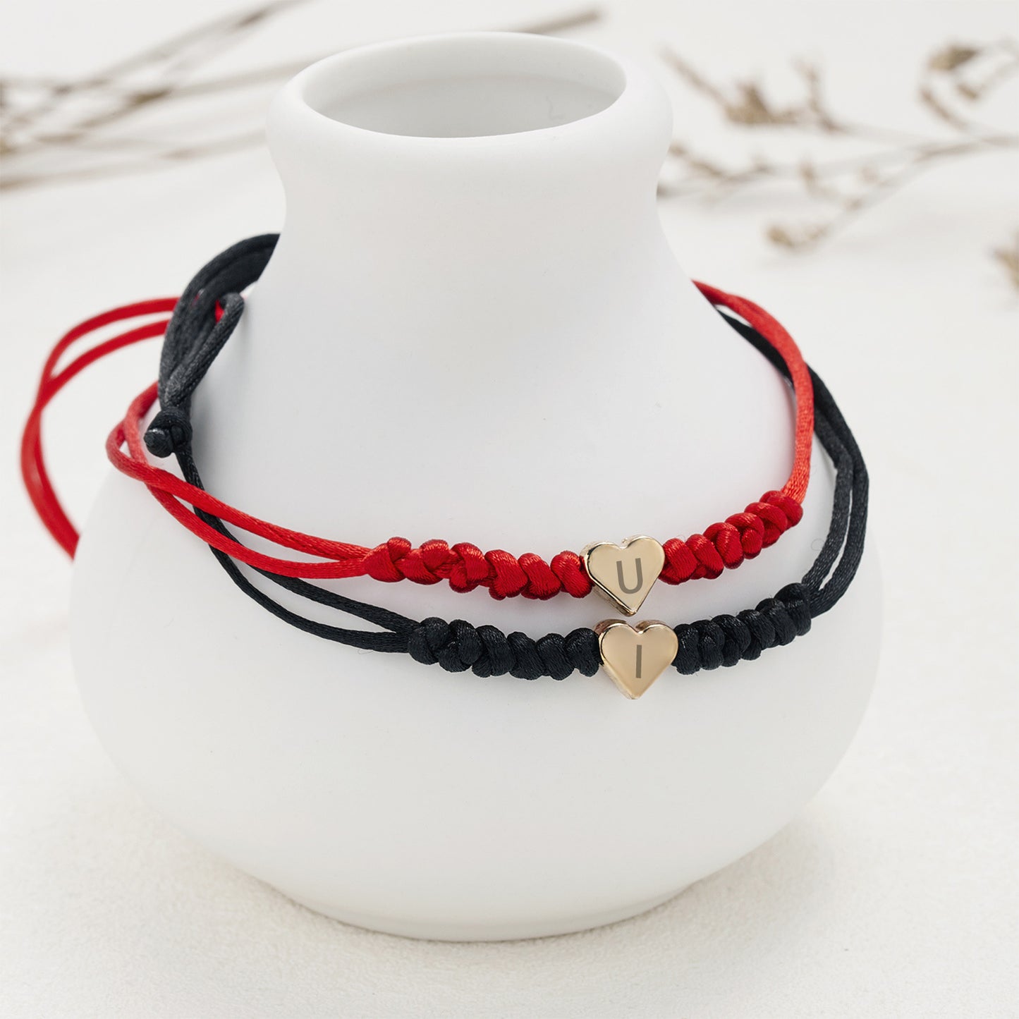 2 Pcs Custom Letter Red String Bracelet