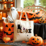 Custom Retro Halloween Canvas Tote Bag Personalized Trick-Or-Treat Bag School Halloween Kids Gift | Toddler Goodie Food Basket Bag Monogram
