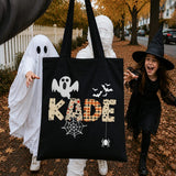 Custom Retro Halloween Canvas Tote Bag Personalized Trick-Or-Treat Bag School Halloween Kids Gift | Toddler Goodie Food Basket Bag Monogram