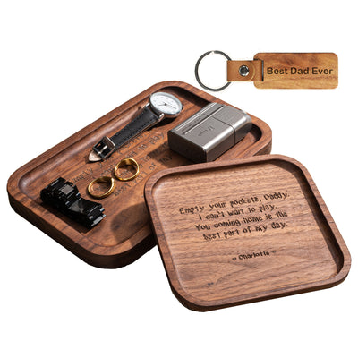 Bandeja de Madera Grabada Personalizada para Joyas, Regalo Personalizado del Día del Padre para Papá