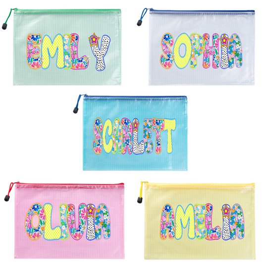 Personalized Beach Bag with Artistic Name Custom Pool Bag for Women Waterproof Beach Bag with Zipper Wet Dry Mesh Design Beach Pouch For Pool Beach Vacation Birthday Summer Party Travel