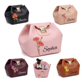 Personalized Makeup Bag with Name & Birth Flower Custom PU Leather Toiletry Bags for Women Customized Travel Cosmetic Pouch with Lock Gifts for Bridesmaid Wedding Birthday Anniversary
