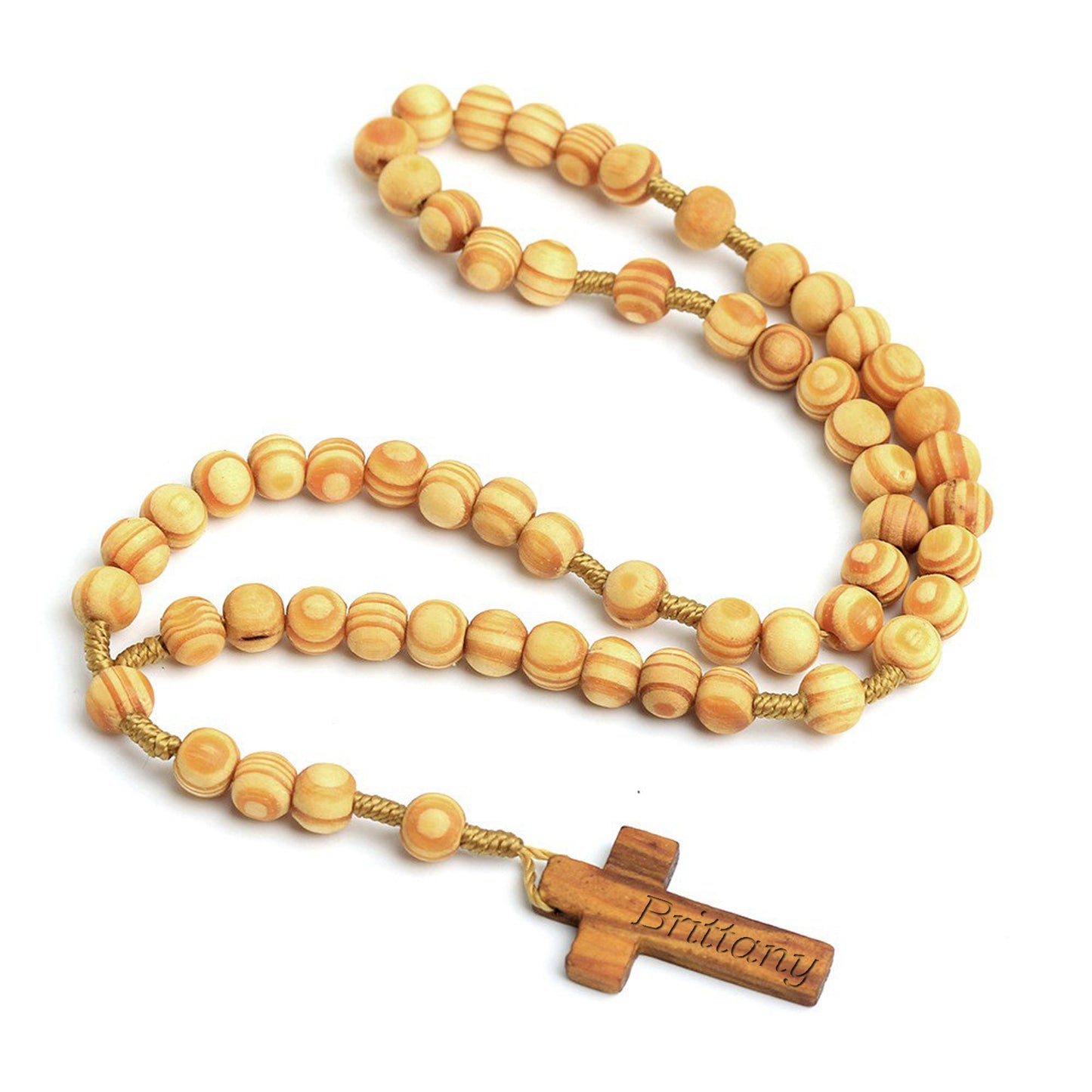 Personalized Wood Rosary with Engraved Name, Customized Wood Cross Rosary