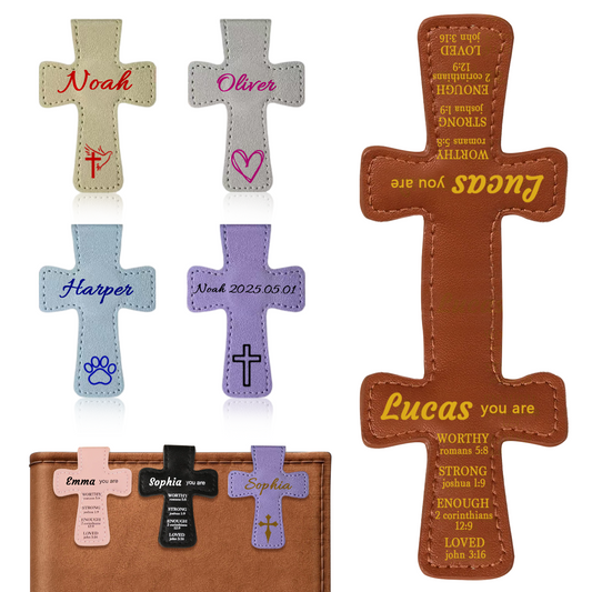 Personalized Magnetic Christian Bookmarks  Custom PU Leather Bookmark with Name & Bible Verses  Catholic Cross Book Marks  Religious Gifts for Women  Students  Teachers  Father  Book Lovers