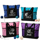 Personalized Knitted Design Tote Bag Crochet Organizer with Name Large Capacity Oxford Tote Bag with Multiple Pockets Women's Travel Essentials Gifts for Sewing & Crochet Lovers Mom Wife