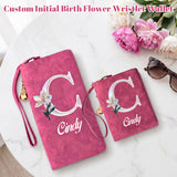 Personalized Wristlet Wallet for Women Custom Pearl Initial Birth Flower and Name PU Leather Wallet with Coin Pocket Id Window & Grip Hand Strap Mother's Day Birthday Gift for Mom Friends