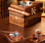 Personalized Cigar Ash Tray for Men Custom Name & Monogram Outdoors Square Ashtray 4 Slots Cigar Holder with Accessories Drawer Wedding & Birthday Gift for Dad Husband Grandpa Groomsmen