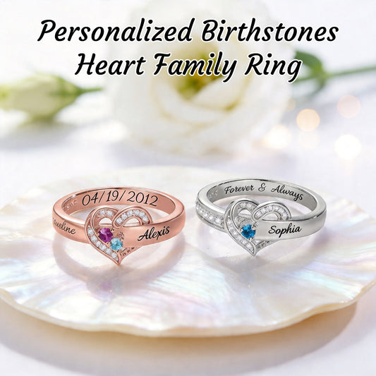 Personalized Heart Birthstone Ring 1-8 Birthstones and Name