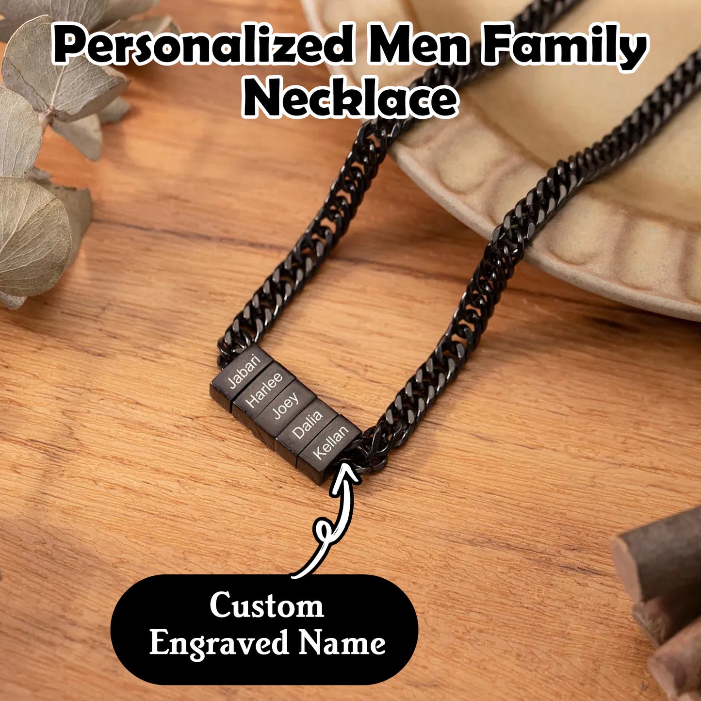 Personalized Men Necklace with Family Name Custom 1-10 Names Curb Chain Custom Pendant Necklace Men Jewelry Gift Father's Day Gift Gifts for Dad Grandpa Husband Son Family