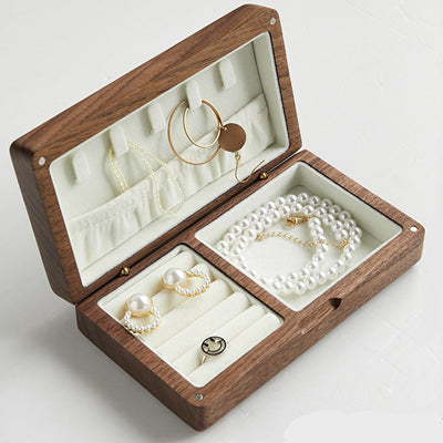 Personalized Wooden Jewelry Box, Travel Jewelry Case, Large Storage, Ring Compartments, Built in Necklace Hooks