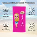 Personalized Beach Towels with Name and Birth Flower Cartoon Women Oversized Beach Towel Travel Beach Towel for Women for Swimming Pool Camping Beach Gifts for Sisters Friends Besties Adult Gift