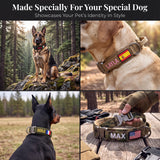 Personalized Tactical Dog Collar Custom Embroidered Name & Phone Number PVC Flag Patch Heavy Duty Nylon Handle Adjustable Fit for Medium Large Dogs Optional Matching Leash Pet Lovers Gift