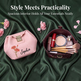 Personalized Makeup Bag with Name & Birth Flower Custom PU Leather Toiletry Bags for Women Customized Travel Cosmetic Pouch with Lock Gifts for Bridesmaid Wedding Birthday Anniversary