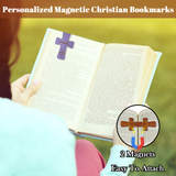 Personalized Magnetic Christian Bookmarks Custom PU Leather Bookmark with Name & Bible Verses Catholic Cross Book Marks Religious Gifts for Women Students Teachers Father Book Lovers