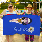 Personalized Beach Towels with Name and Birth Flower Cartoon Women Oversized Beach Towel Travel Beach Towel for Women for Swimming Pool Camping Beach Gifts for Sisters Friends Besties Adult Gift
