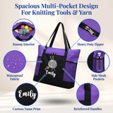 Personalized Knitted Design Tote Bag Crochet Organizer with Name Large Capacity Oxford Tote Bag with Multiple Pockets Women's Travel Essentials Gifts for Sewing & Crochet Lovers Mom Wife