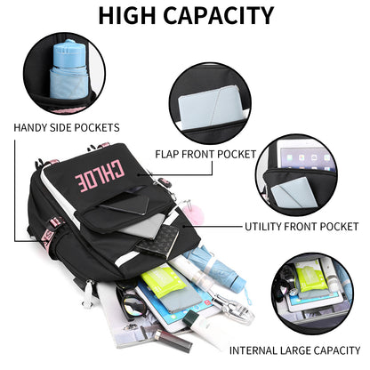 Personalized Backpack with USB Charge Port for Teenage Girls & Boys