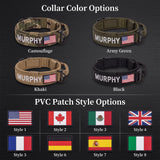 Personalized Tactical Dog Collar Custom Embroidered Name & Phone Number PVC Flag Patch Heavy Duty Nylon Handle Adjustable Fit for Medium Large Dogs Optional Matching Leash Pet Lovers Gift