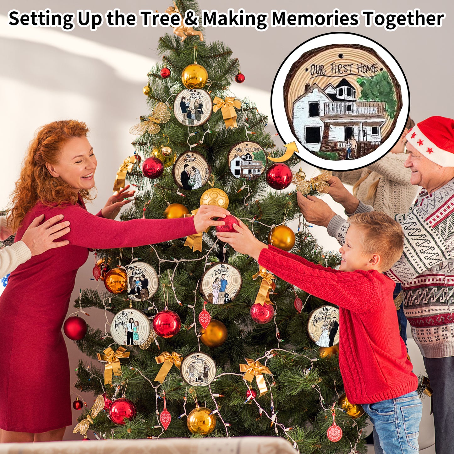 Personalized Family Portrait Xmas Ornament Gift