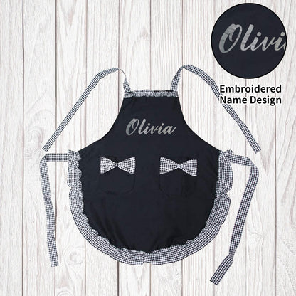 Personalized Name Embroidered Women's Apron | Customized Retro Cute Apron