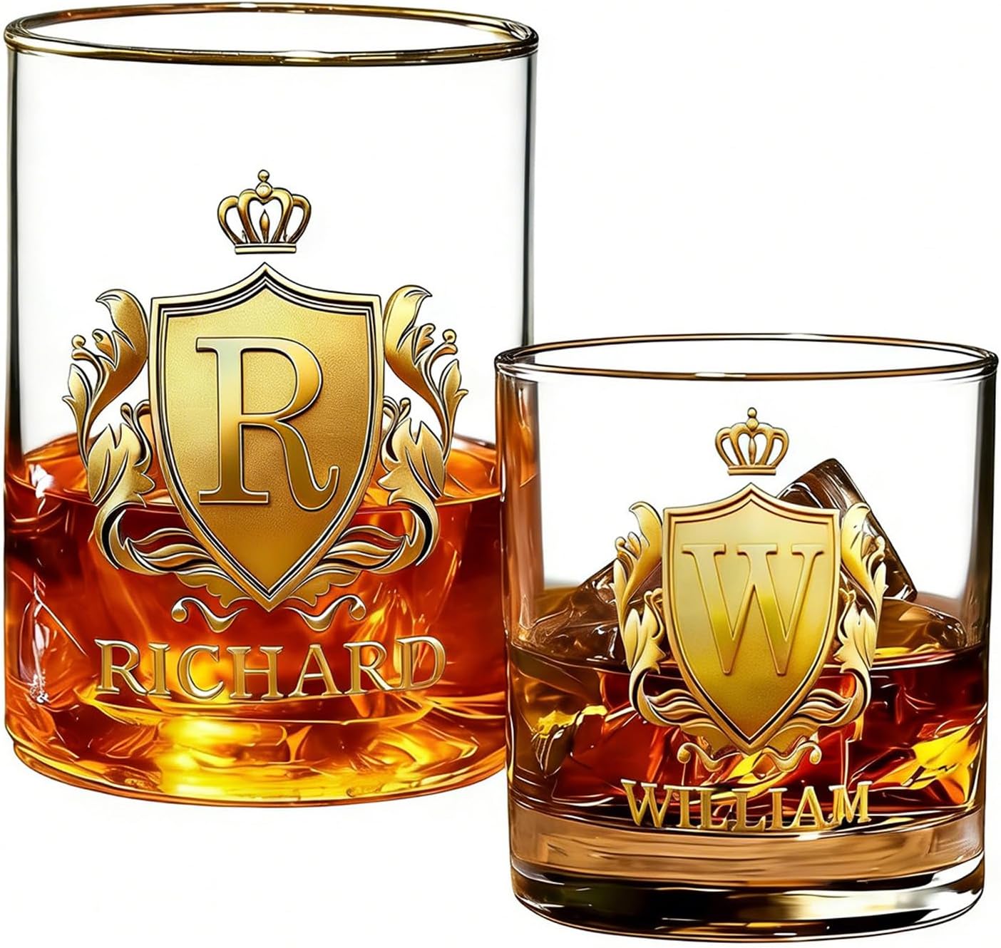 Personalized Golden Badge Whiskey Glass 10 oz Glass Glass for Scotch Bourbon Custom Initial and Name Gifts for Bartender Dad Husband Boyfriends Party Favor Birthday Father's Day Gifts