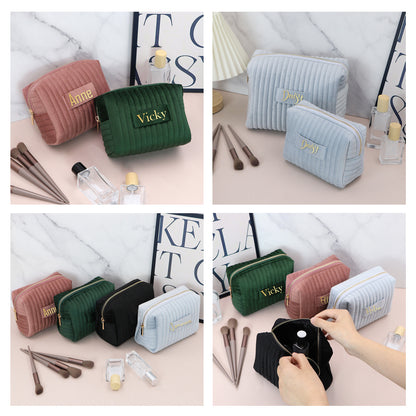 Personalized Velvet Makeup Bag, Custom Quilted Cosmetic Bag