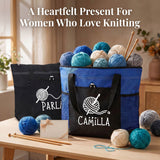 Personalized Knitted Design Tote Bag Crochet Organizer with Name Large Capacity Oxford Tote Bag with Multiple Pockets Women's Travel Essentials Gifts for Sewing & Crochet Lovers Mom Wife