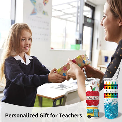Personalized Tumbler for Teacher, Custom Pencil Printed Stainless Steel Bottle