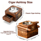 Personalized Cigar Ash Tray for Men Custom Name & Monogram Outdoors Square Ashtray 4 Slots Cigar Holder with Accessories Drawer Wedding & Birthday Gift for Dad Husband Grandpa Groomsmen