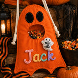 Personalized Ghost Trick or Treat Bag Custom Name Halloween Candy Tote Kids Ghost Tote Halloween Gift for Kids