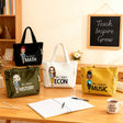 Personalized Corduroy Tote Bag for Teacher Tote Bag with Name & Cartoon Character Large Shoulder Handbags with Zipper Travel College Work Accessory Graduation Birthday Gifts for Teacher