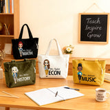Personalized Corduroy Tote Bag for Teacher Tote Bag with Name & Cartoon Character Large Shoulder Handbags with Zipper Travel College Work Accessory Graduation Birthday Gifts for Teacher